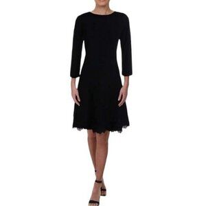 NEW w/tag Nanette Lepore Black Knit Embroidered Lace Trim Dress Size Large